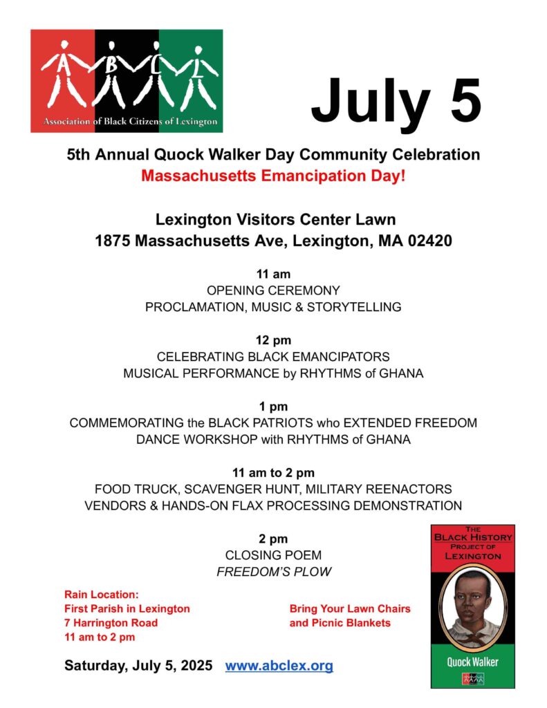 Quock Walker Day Celebration Schedule.