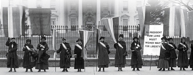 Historical photo of a women's suffrage protest.